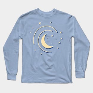 Minimal Moon Logo, Celestial Gothic Planet Night Sky Stars Art Long Sleeve T-Shirt